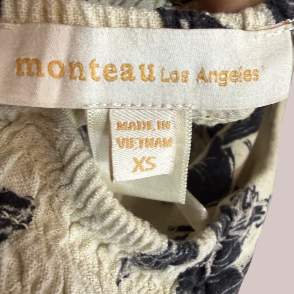 Monteau LA XS Cream Floral Linen Maxi Dress Smocked Summer Beach Resort Vacation - Picture 7 of 8